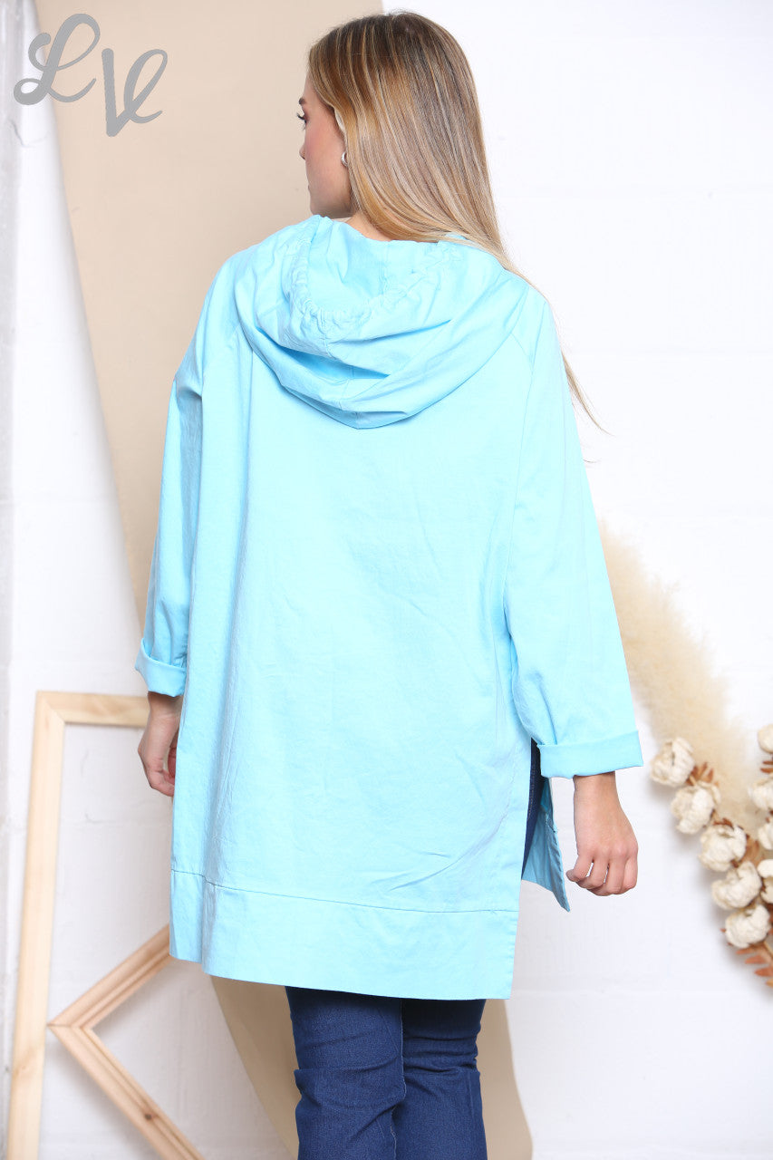 Dames capuchonjack met rits turquoise