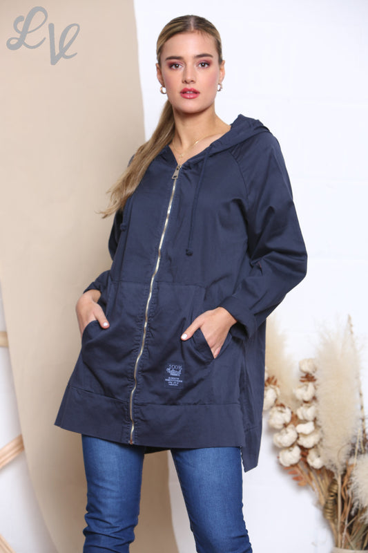 Dames Jas met Rits en Capuchon Marineblauw