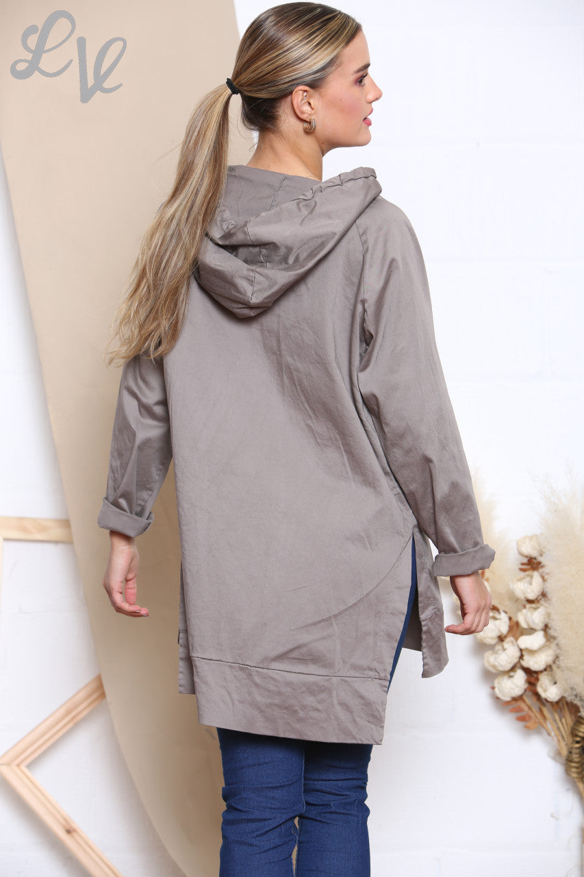 Damesjas met rits en capuchon taupe