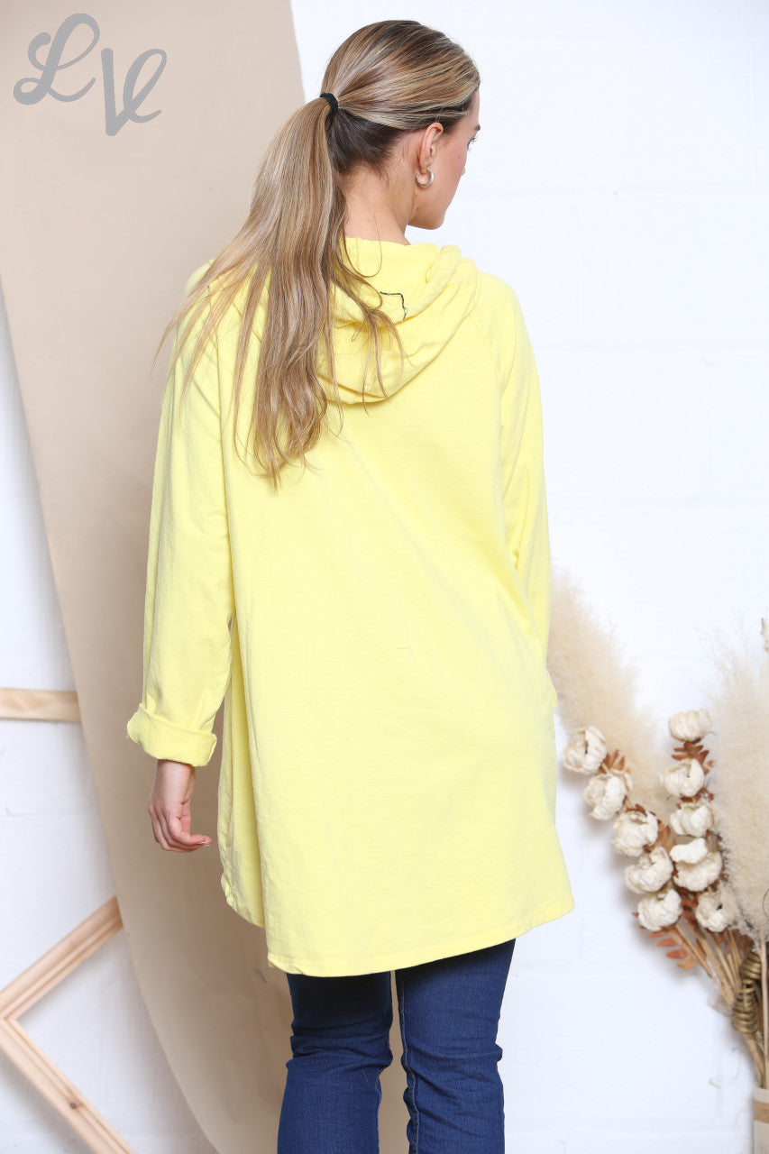 Ladies Foil Double Heart Hooded Sweatshirt Top Lemon