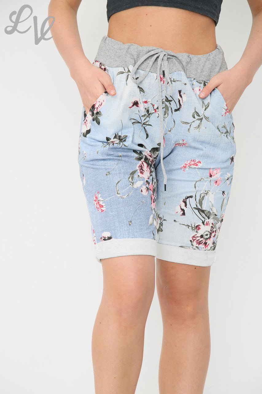 Dames Plus Size Bloemenprint Ditsy Korte Broek Denim - Prijs per eenheid €6,50