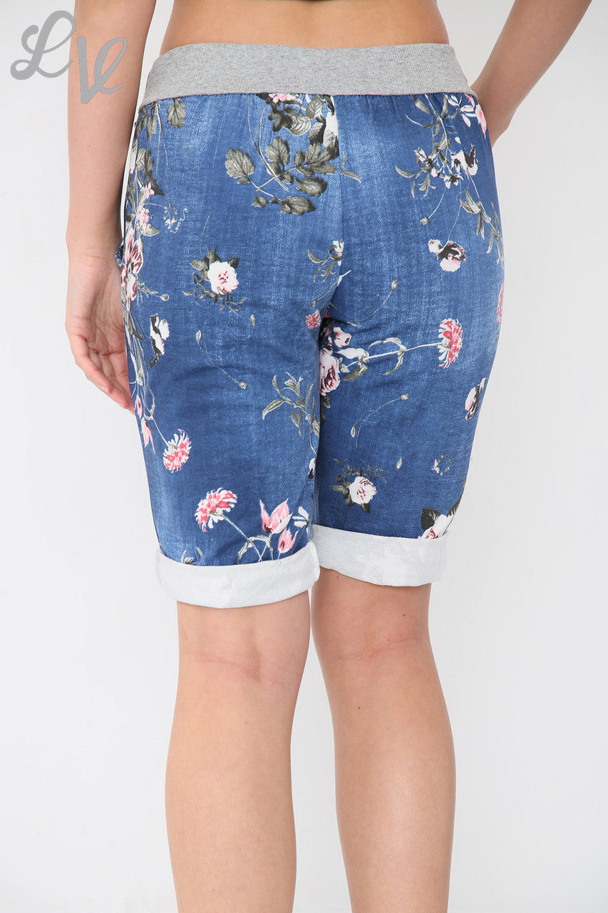 Dames Plus Size Bloemen Shorts Marineblauw - Stukprijs € 6,50