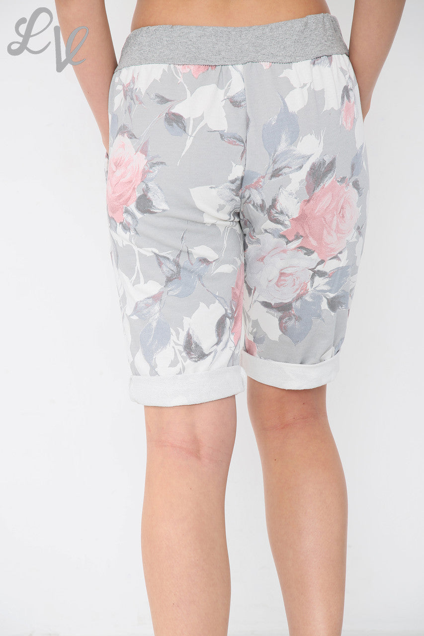 Dames Shorts met Rozenprint Grijs - Stukprijs €5,99