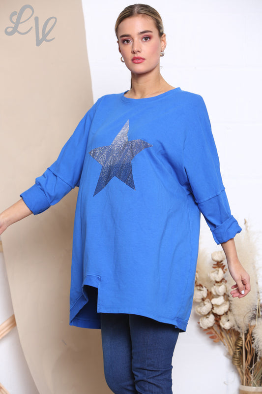 Dames Sequin Ombre Sweatshirt Top Koningsblauw