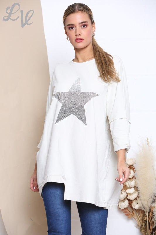 Dames sweatshirt met lovertjes-ombre wit