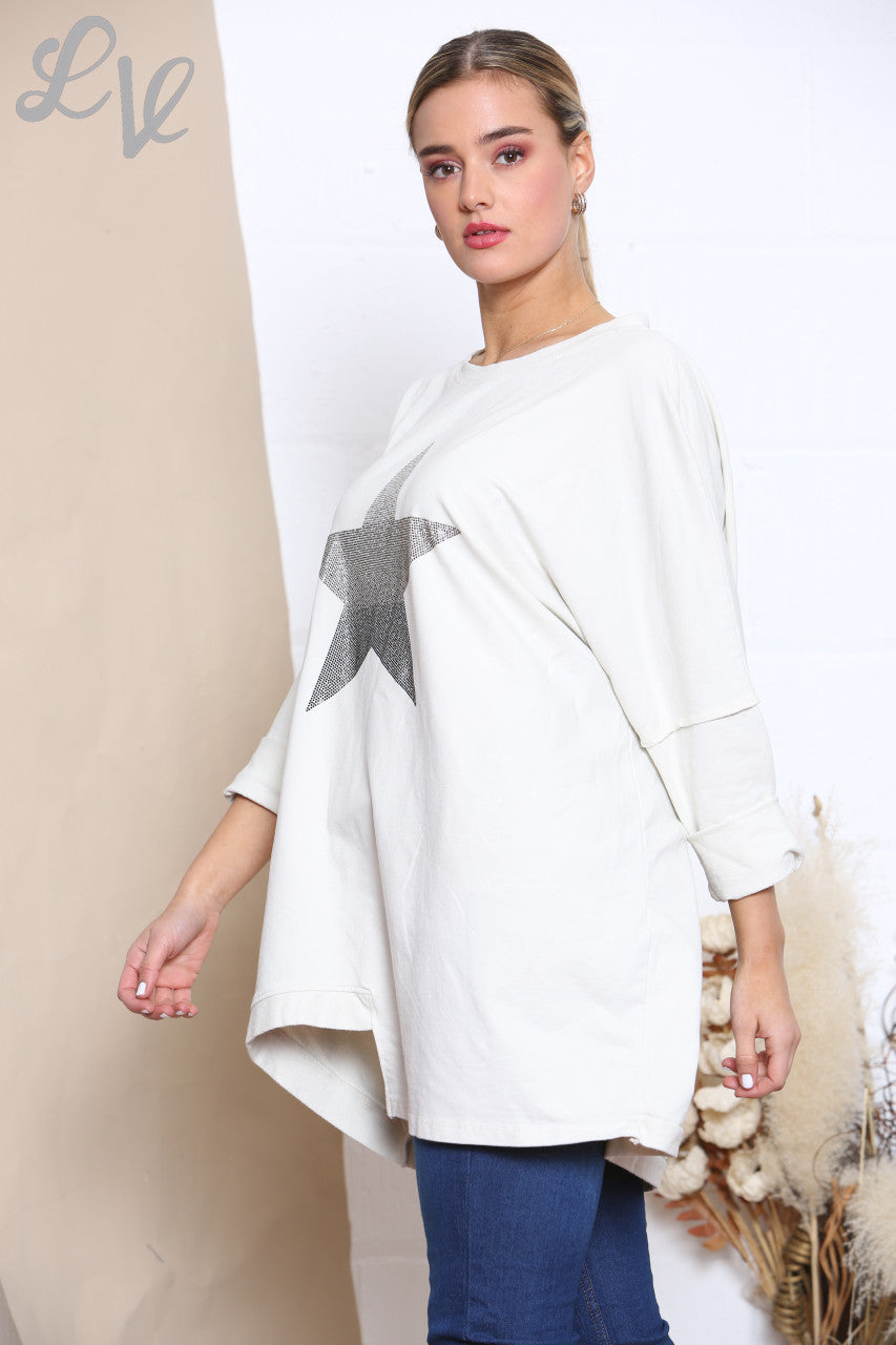 Ladies Sequin Ombre Sweatshirt Top White