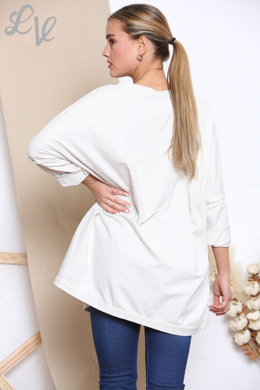 Ladies Sequin Ombre Sweatshirt Top White