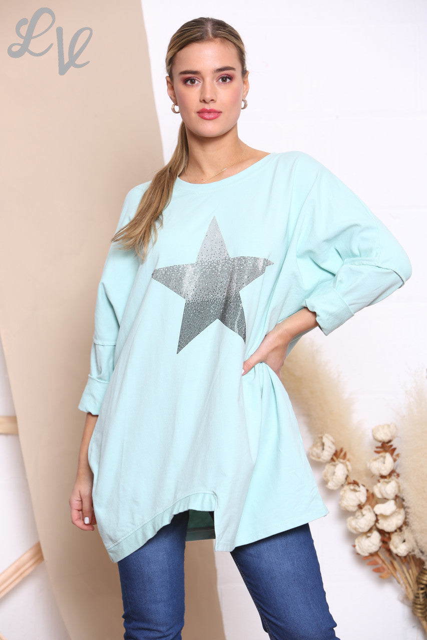 Ladies Sequin Ombre Sweatshirt Top Mint