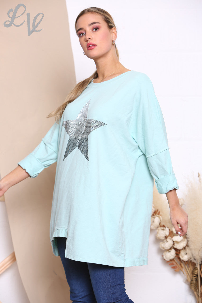Ladies Sequin Ombre Sweatshirt Top Mint