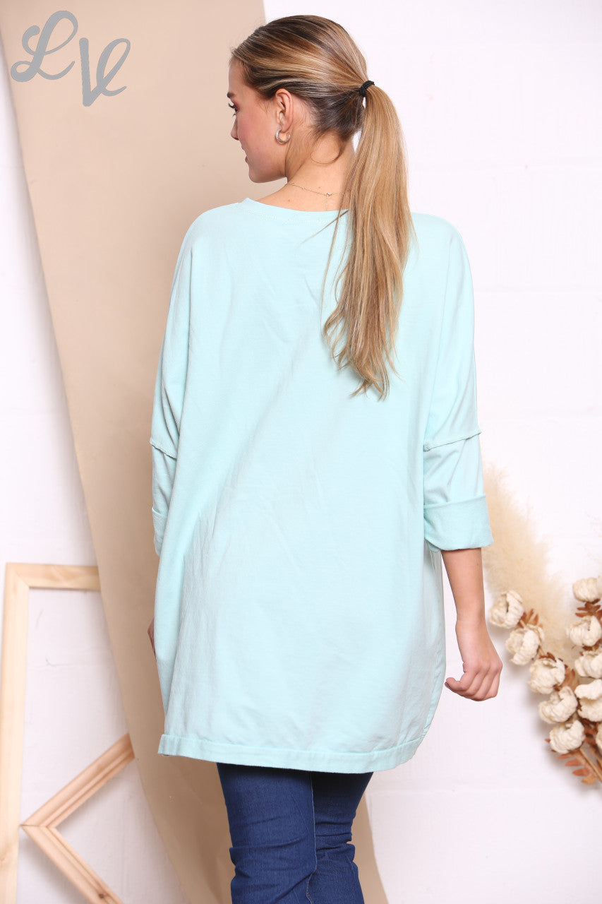 Ladies Sequin Ombre Sweatshirt Top Mint