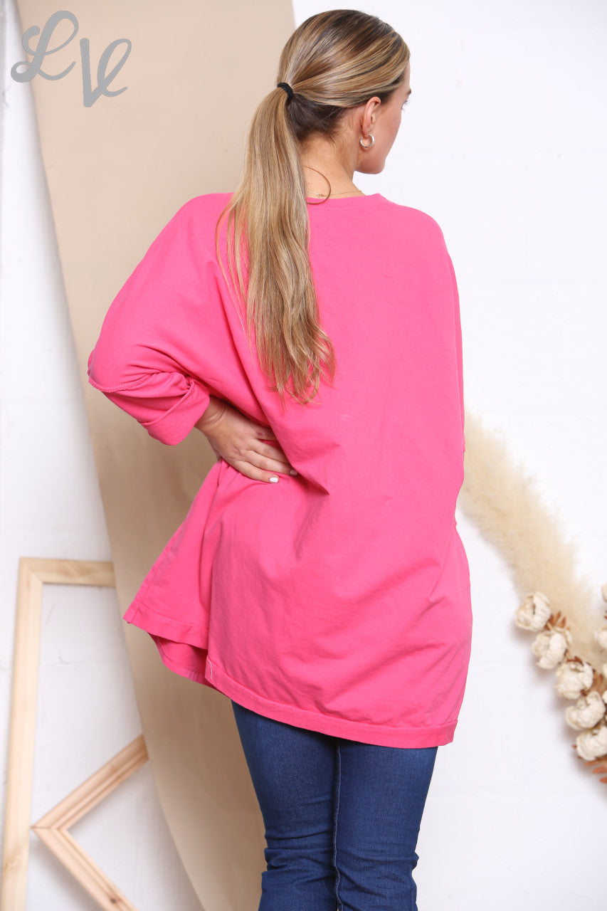 Ladies Sequin Ombre Sweatshirt Top Cerise