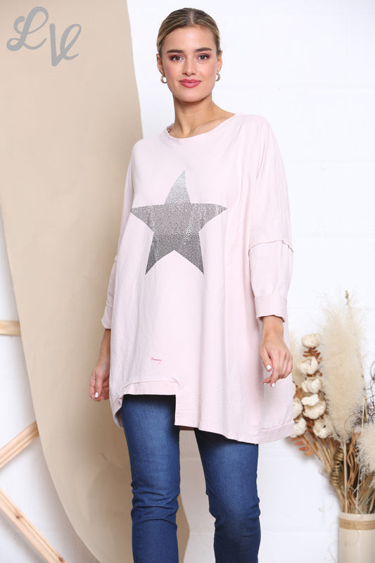 Dames Sequin Ombre Sweatshirt Top Dusty Pink