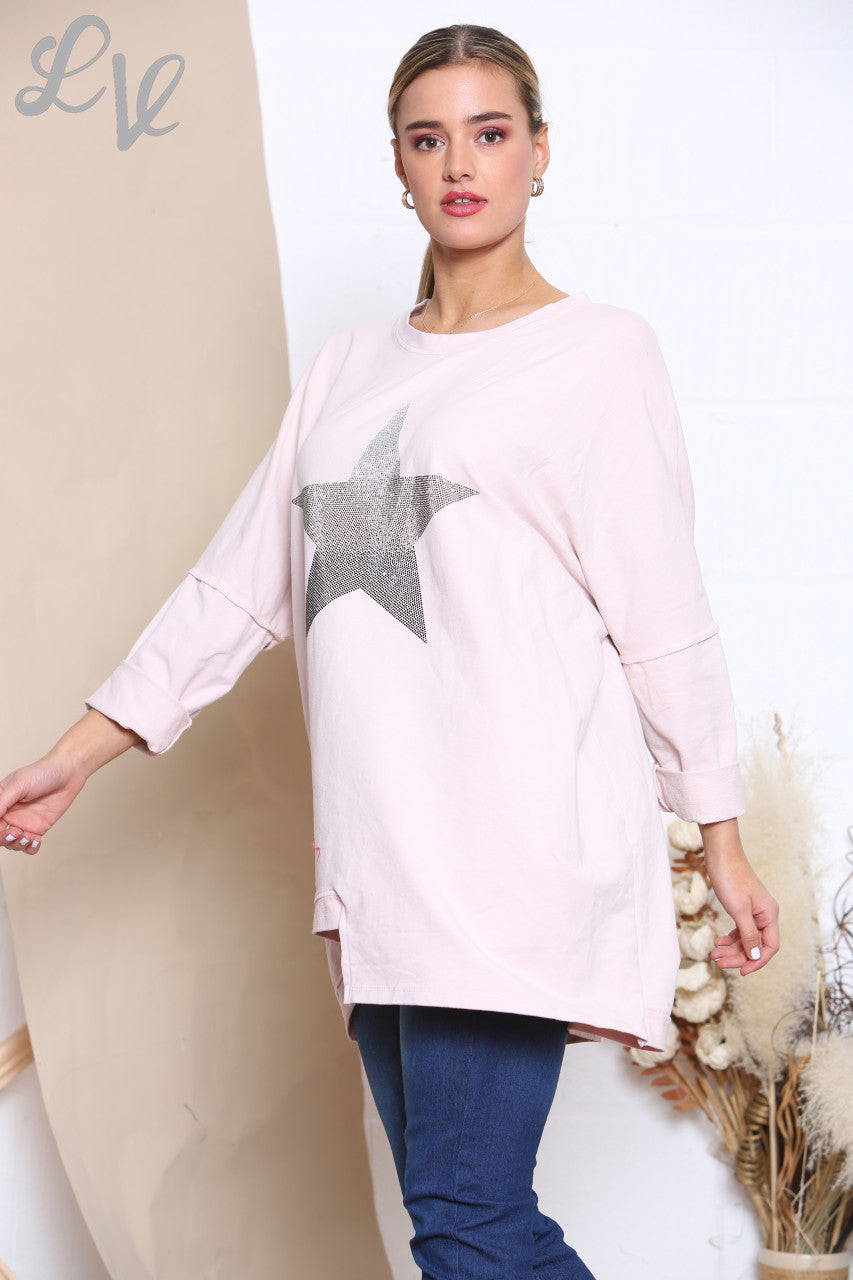 Dames Sequin Ombre Sweatshirt Top Dusty Pink