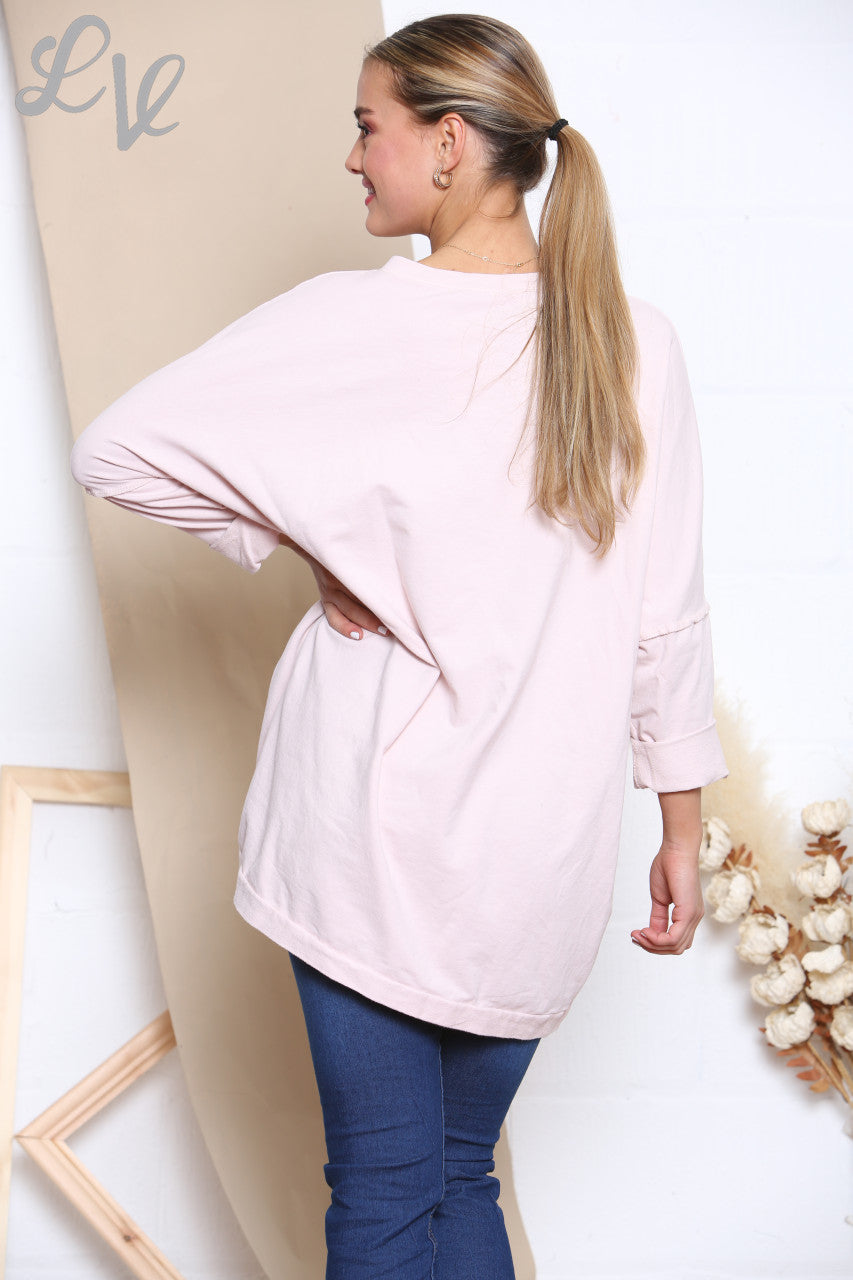Dames Sequin Ombre Sweatshirt Top Dusty Pink