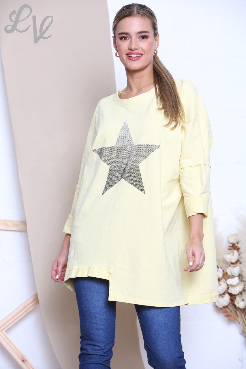 Ladies Sequin Ombre Sweatshirt Top Lemon