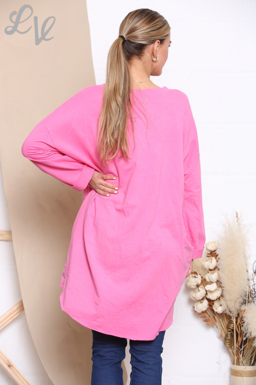 Dames pailletten Rock N Roll grafisch sweatshirt top Cerise