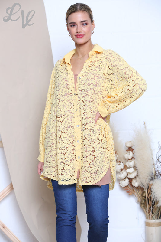 Ladies Lace Shirt Top Lemon