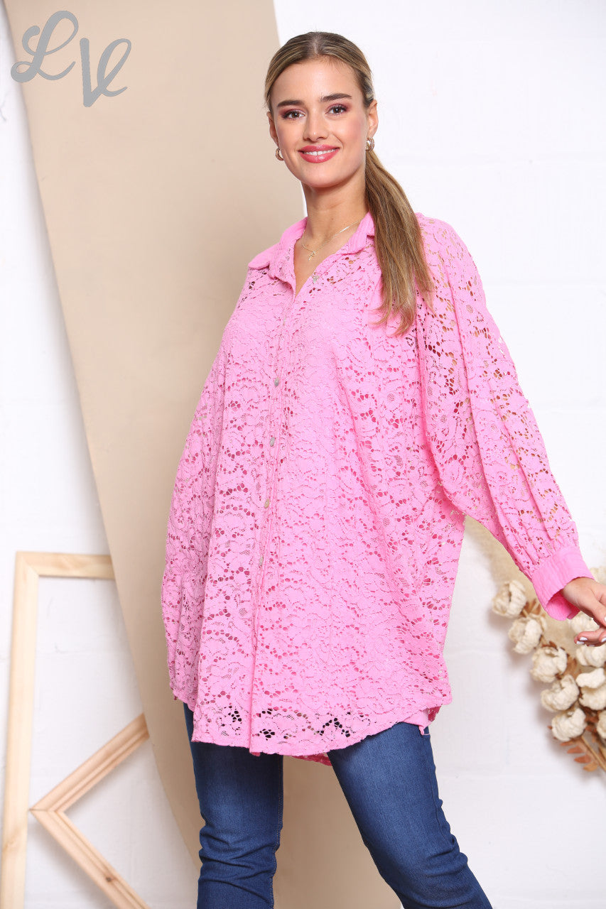 Dames Kanten Shirt Top Roze