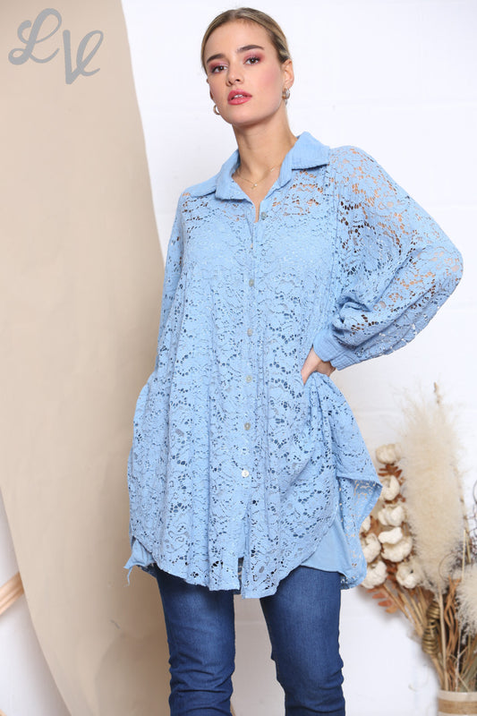 Ladies Lace Shirt Top Denim