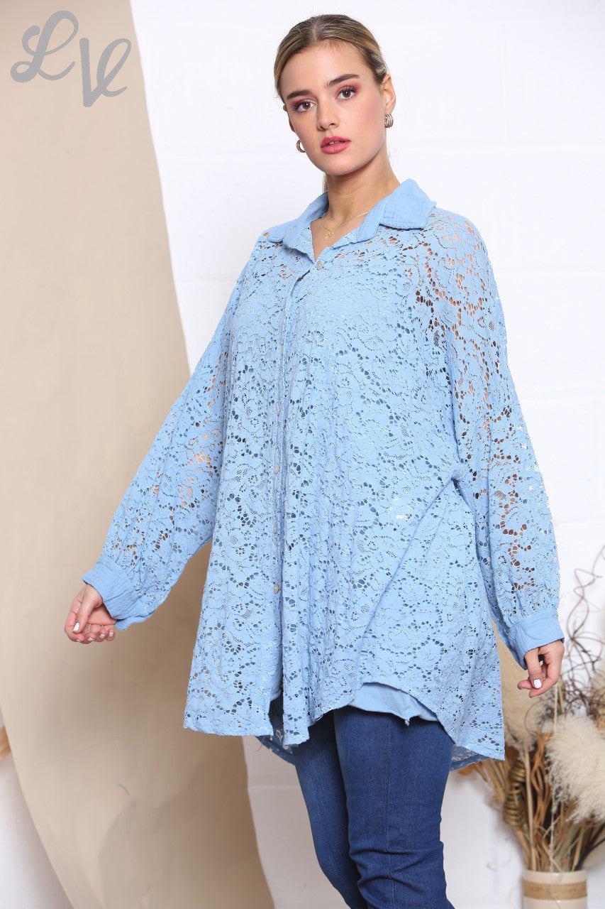 Ladies Lace Shirt Top Denim