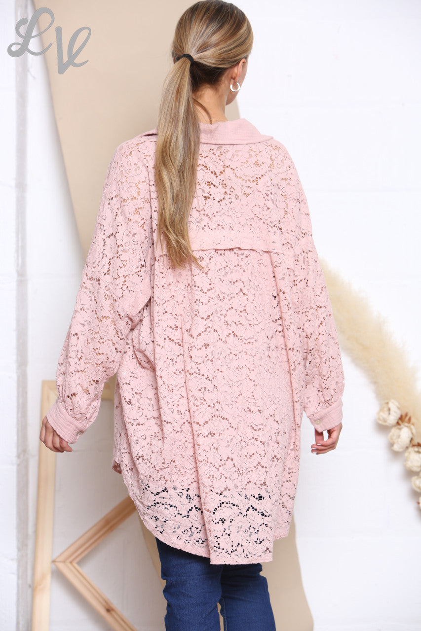 Dames Kanten Shirt Top Oudroze