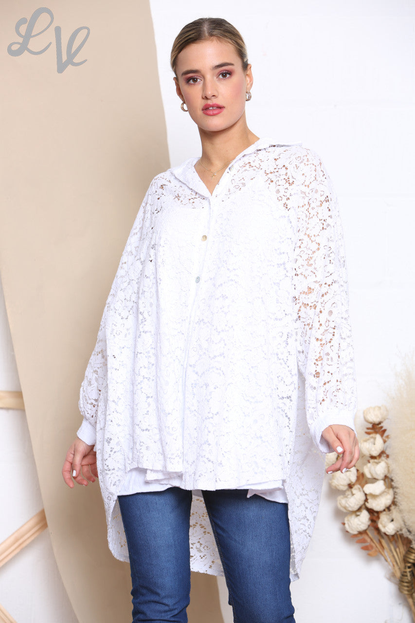 Ladies Lace Shirt Top White