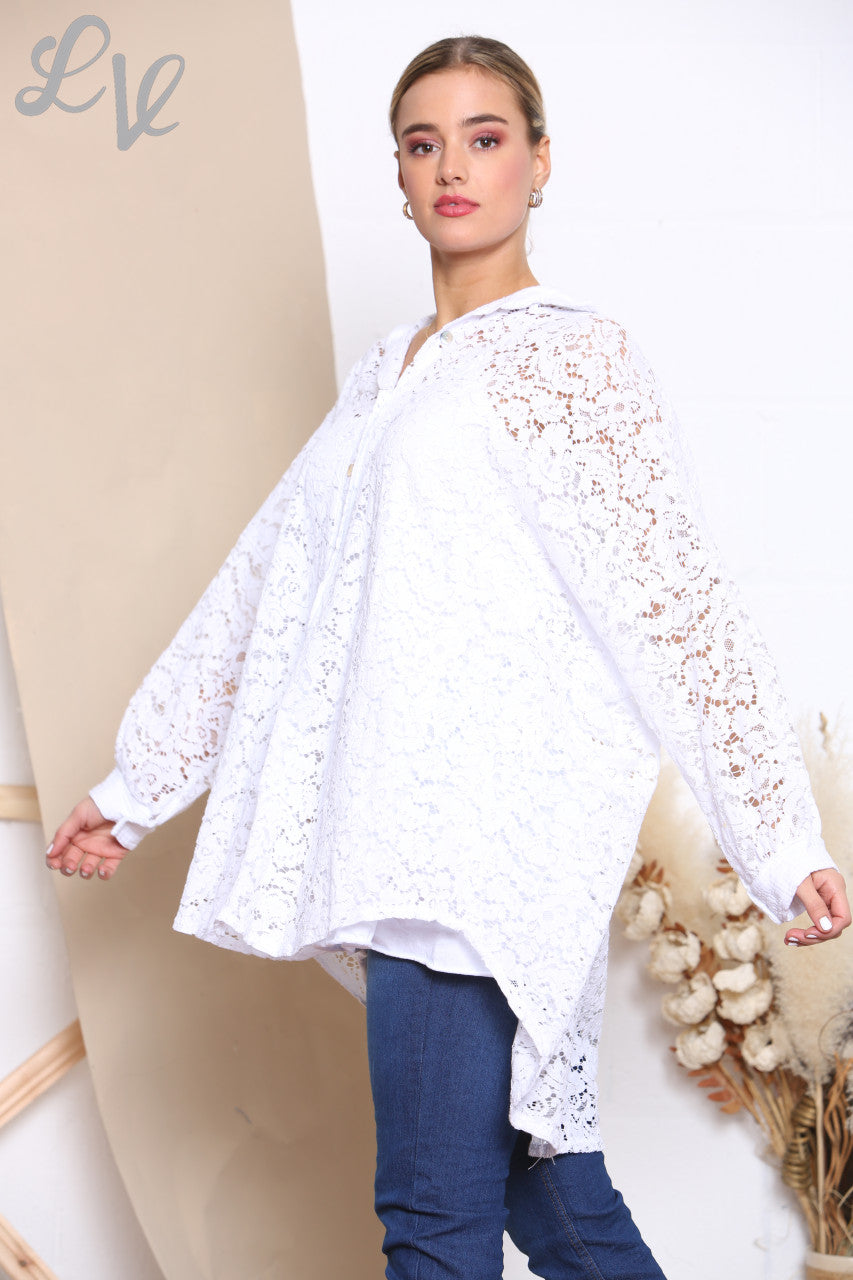 Ladies Lace Shirt Top White