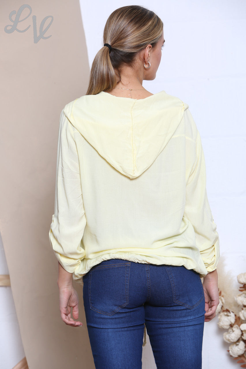 Dames Geknoopt Vest met Paillettenzakken en Capuchon Top Citroen