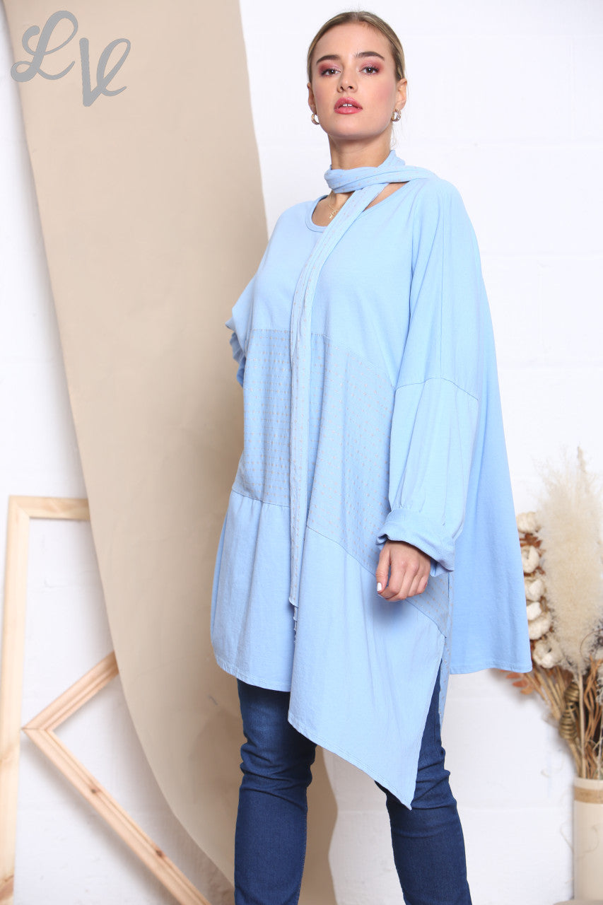 Dames Glitter Sweatshirt Met Gestikte Details En Sjaal Turquoise