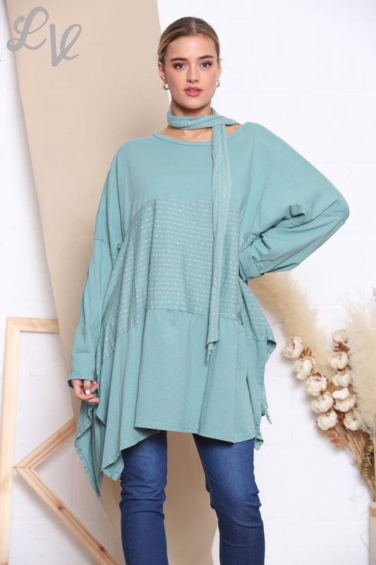 Dames Glitter Sweatshirt Top met Steekdetails en Sjaal Tiffany