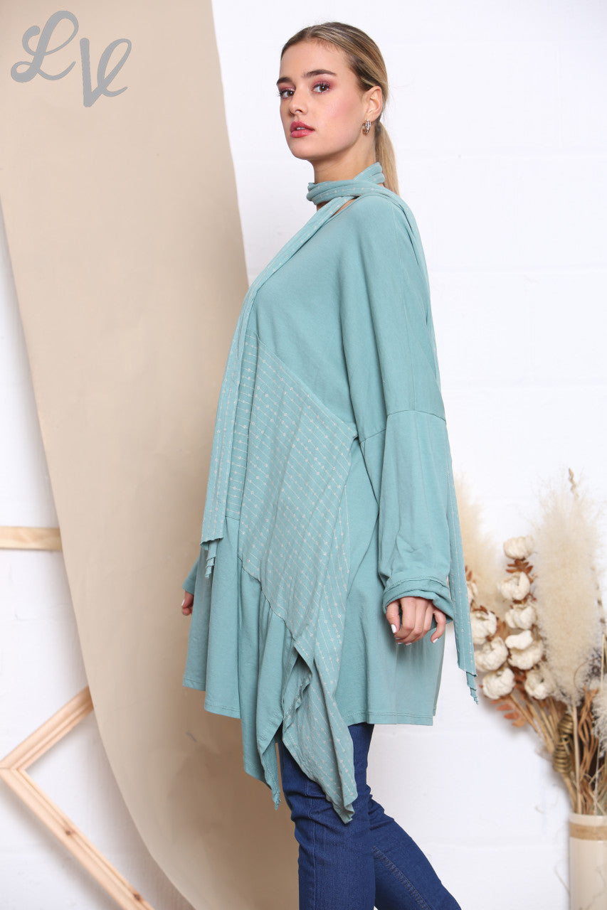 Dames Glitter Sweatshirt Top met Steekdetails en Sjaal Tiffany