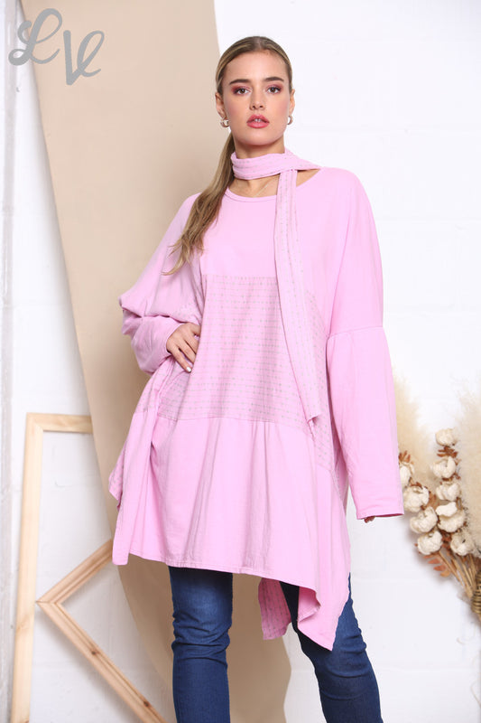 Dames Glitter Sweatshirt Met Stiksels En Sjaal Roze