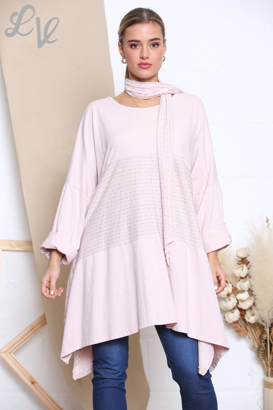 Dames Glitter Stitch Detail Sweatshirt Top Met Sjaal Dusty Roze