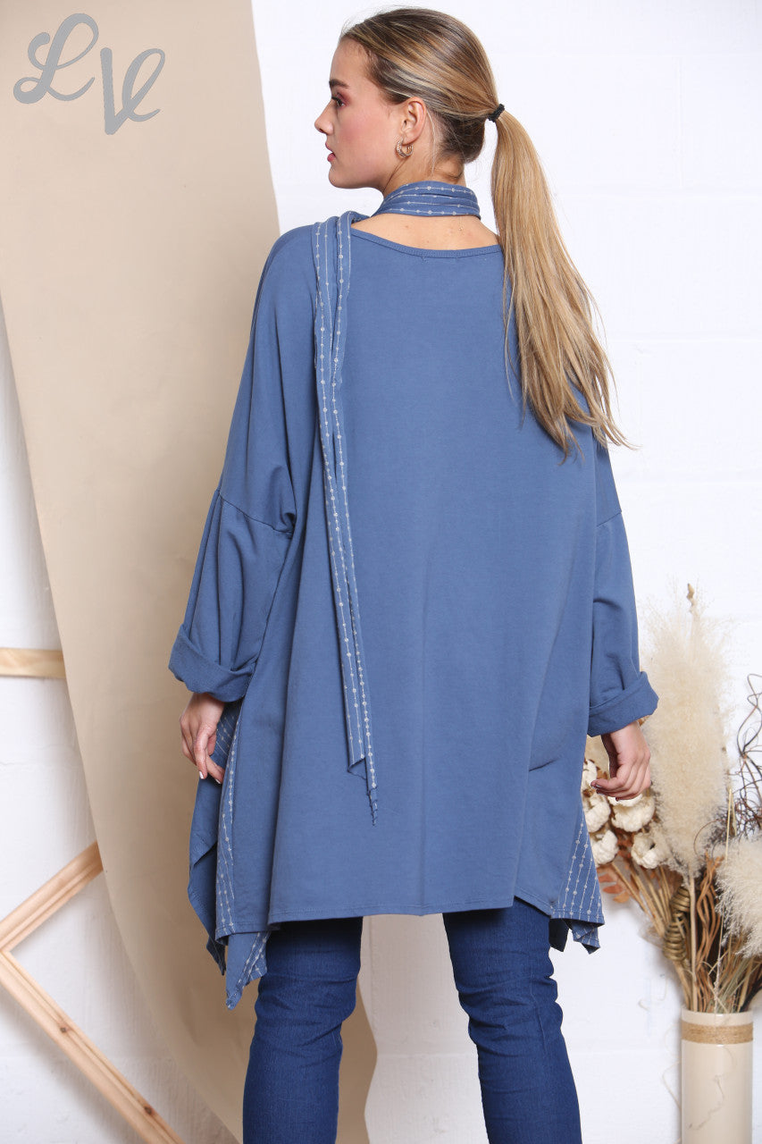 Dames Glitter Sweatshirt Top Met Stiksels En Sjaal Denim