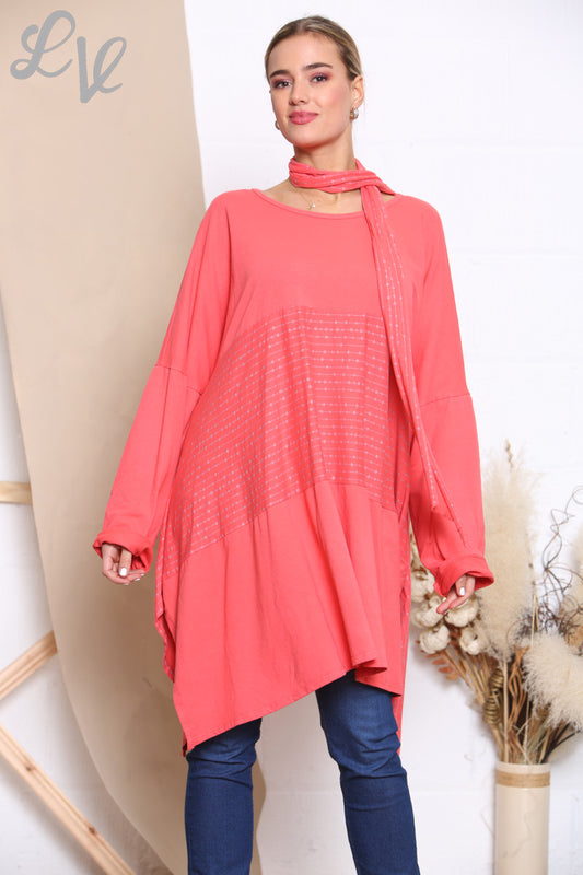Dames Glitter Steek Detail Sweatshirt Top Met Sjaal Koraal