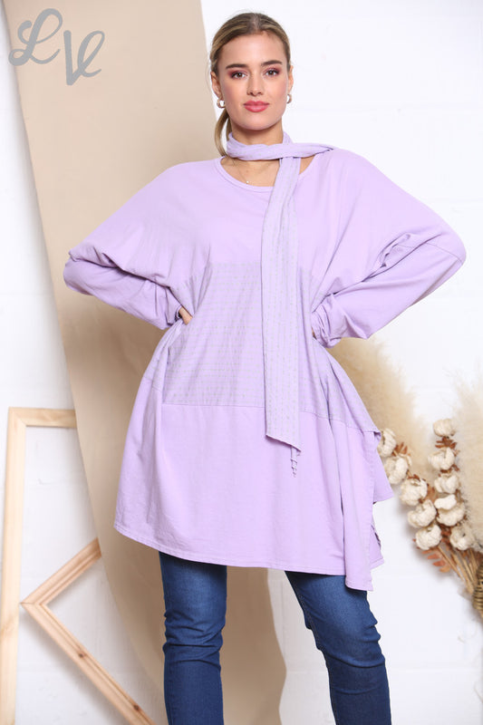Dames Glitter Stiksels Detail Sweatshirt Top Met Sjaal Lila