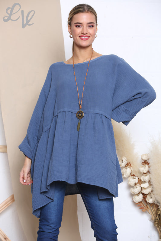 Dames Lagenlook Wijde Top Met Ketting Denim