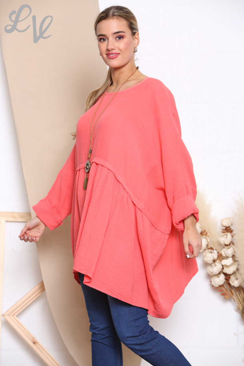 Dames Lagenlook Floaty Top Met Ketting Koraal