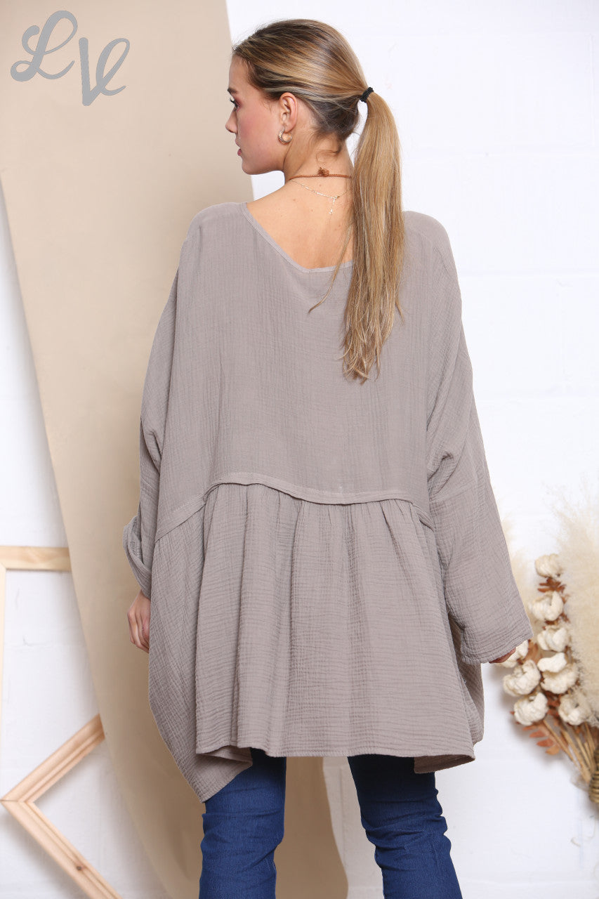 Dames Lagenlook Floaty Top Met Ketting Taupe