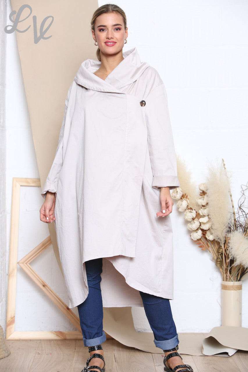 Ladies Wrap & Button Front Jacket Stone
