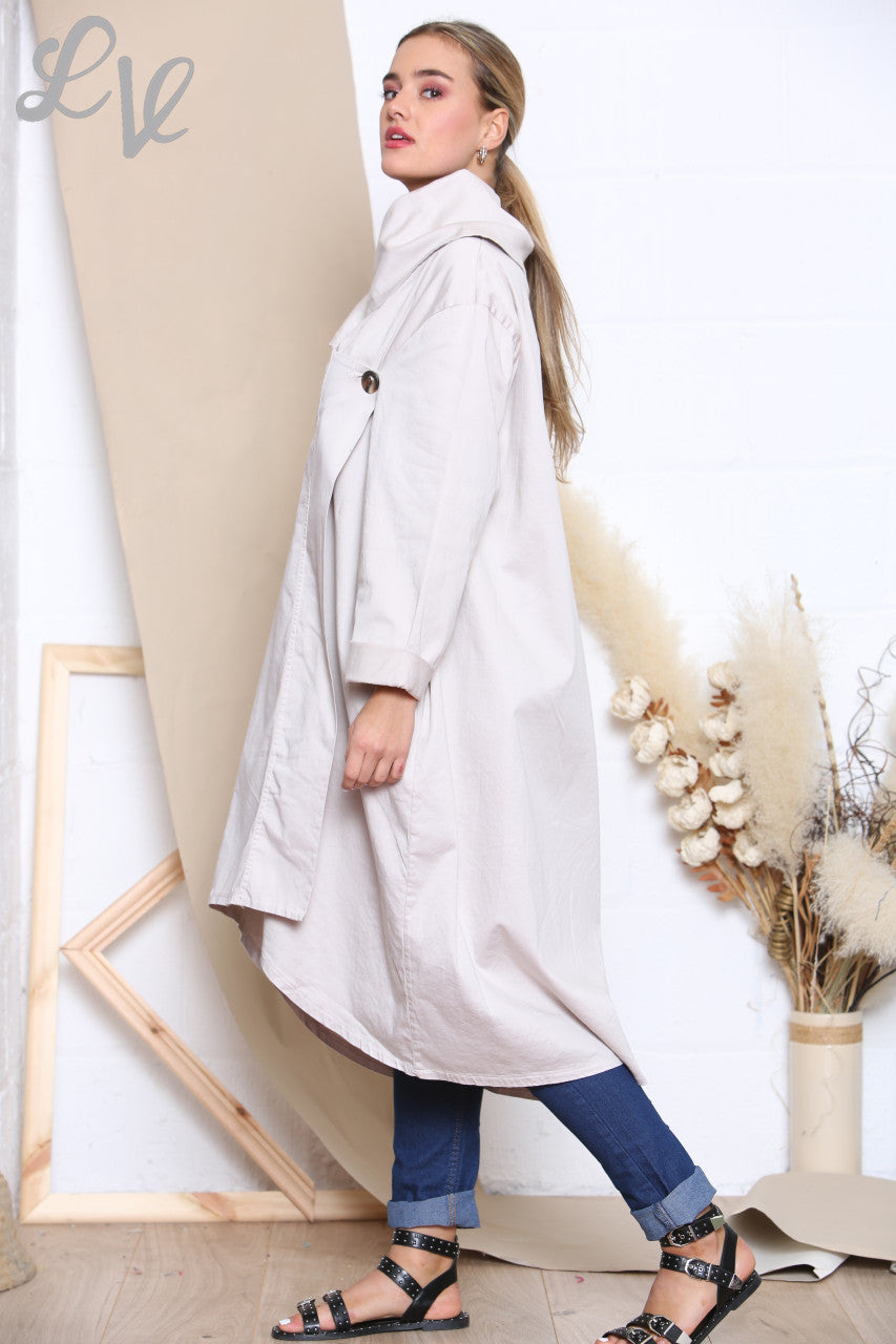 Ladies Wrap & Button Front Jacket Stone