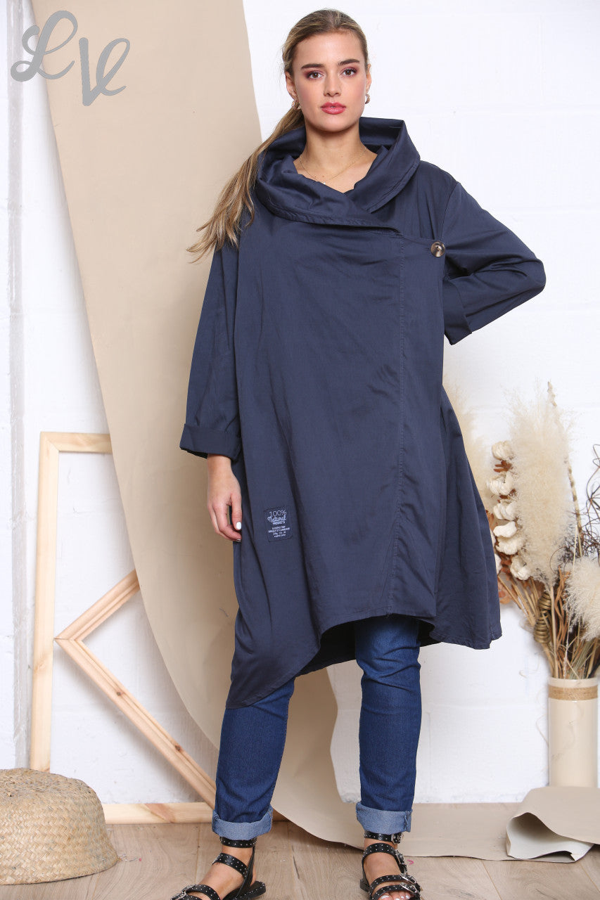 Ladies Wrap & Button Front Jacket Navy