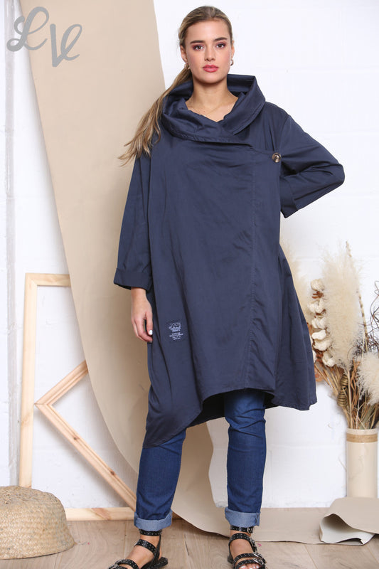 Damesjasje met overslag en knoopsluiting Marineblauw