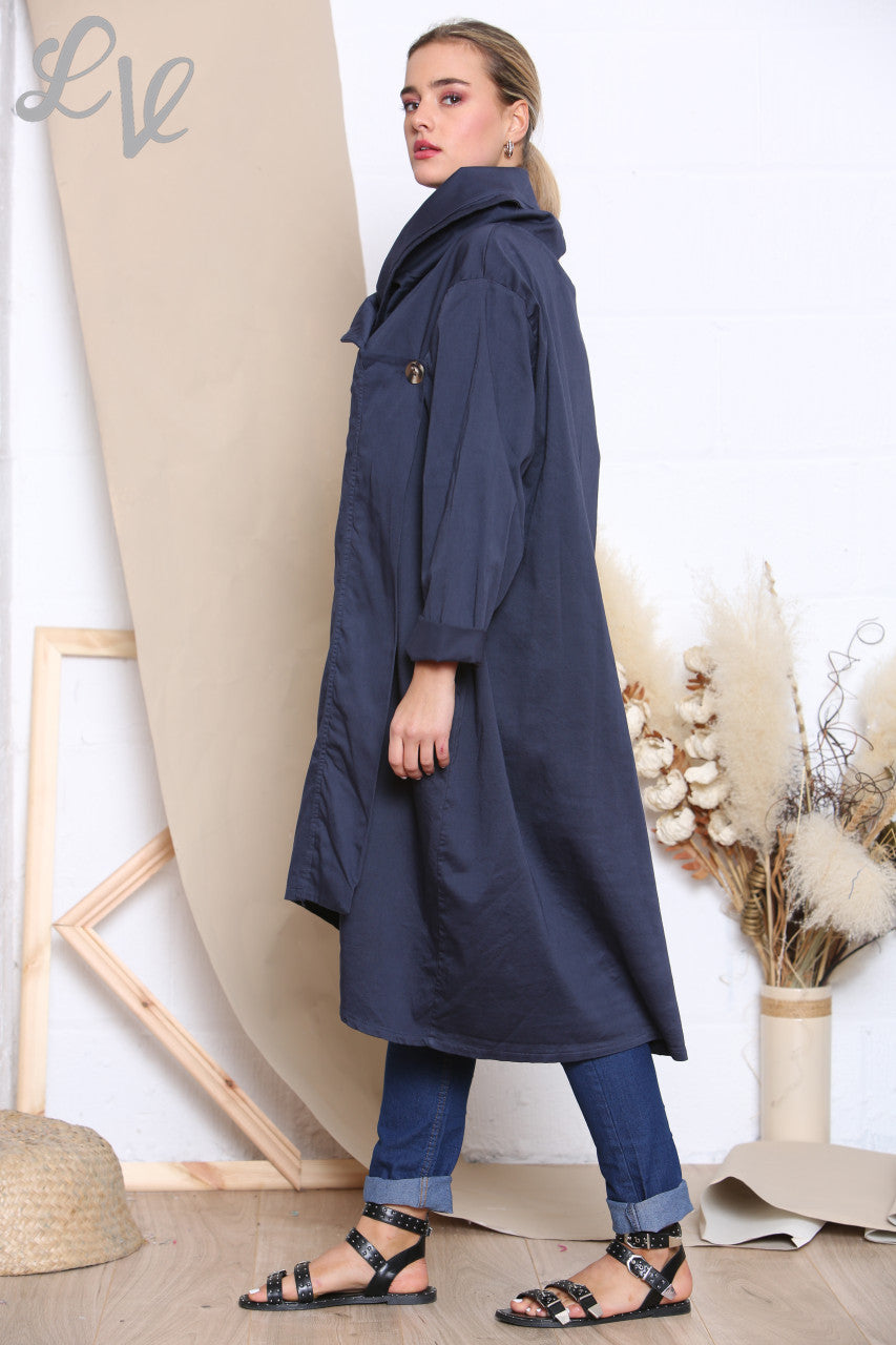 Ladies Wrap & Button Front Jacket Navy
