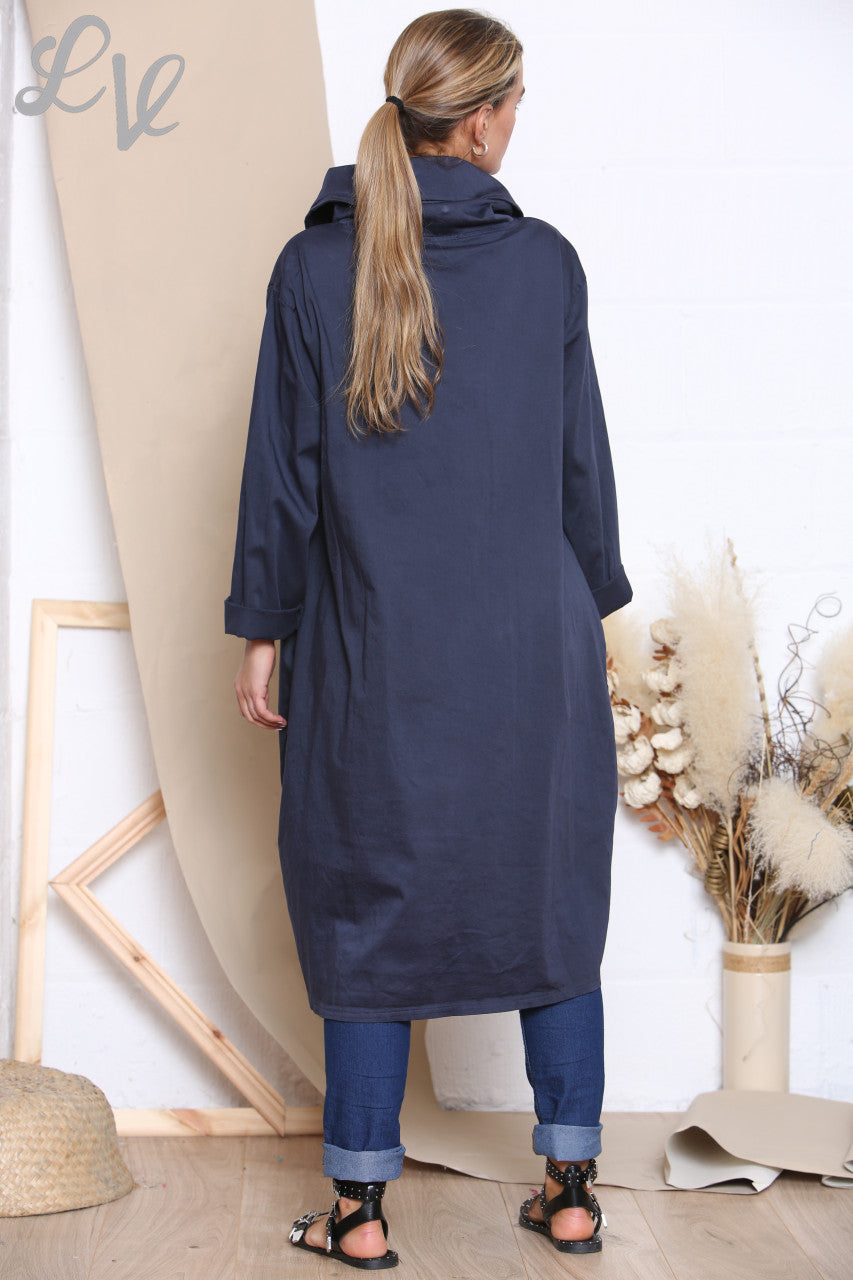 Ladies Wrap & Button Front Jacket Navy