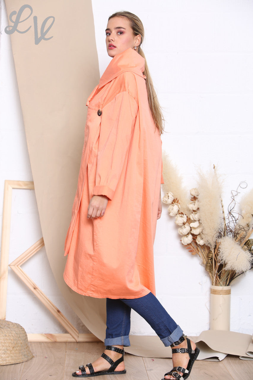 Ladies Wrap & Button Front Jacket Coral
