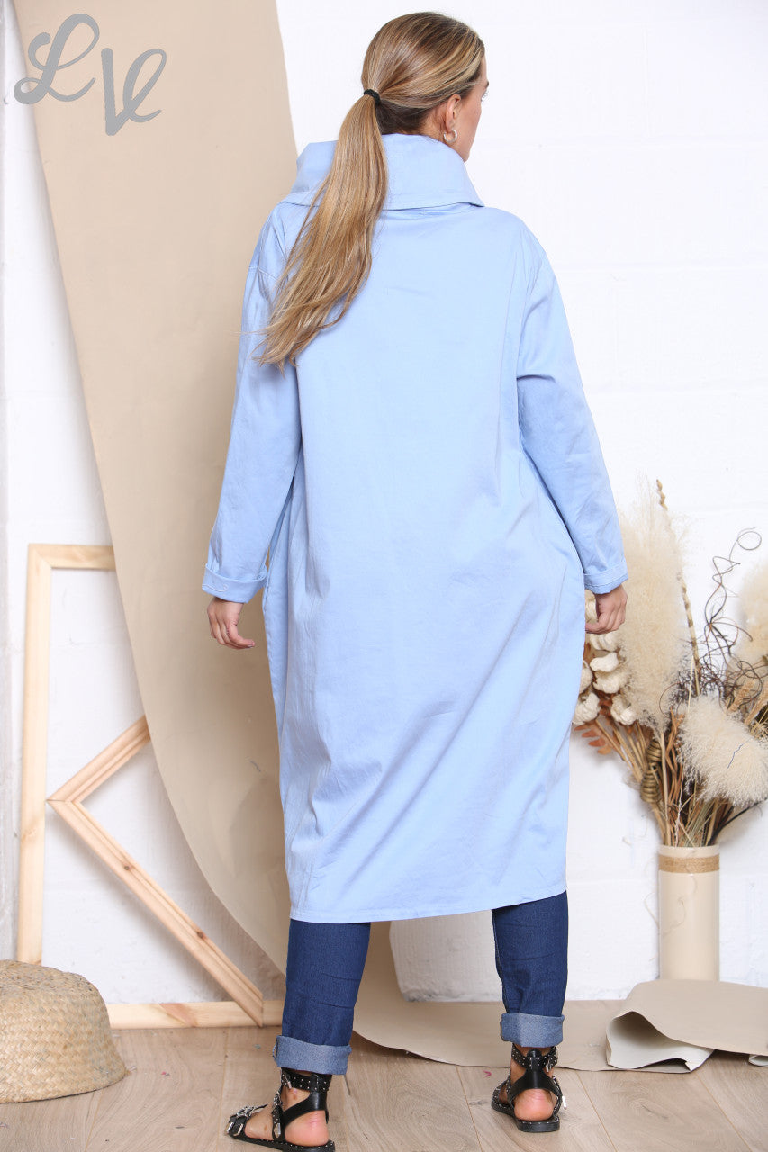 Dames wikkeljack met knoopsluiting hemelsblauw