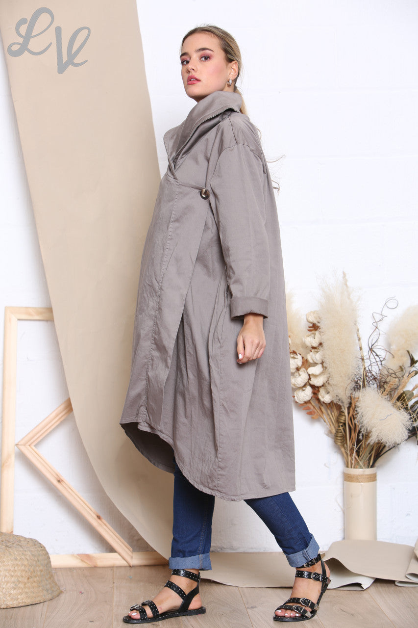 Ladies Wrap & Button Front Jacket Taupe