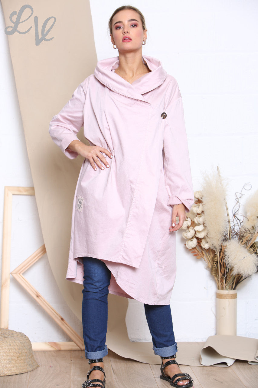 Ladies Wrap & Button Front Jacket Dusty Pink