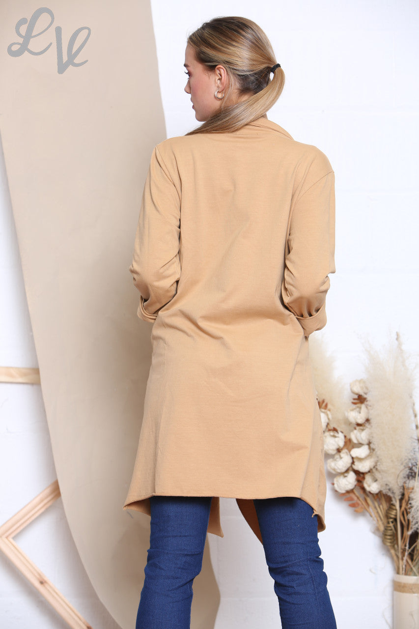 Ladies Waterfall Jacket Cardigan Tan